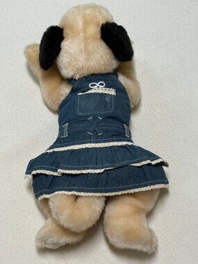 Cute Denim 2 Tier Ruffle w/ Lace Skirt Dog Dress w/ Pocket - Small / Medium